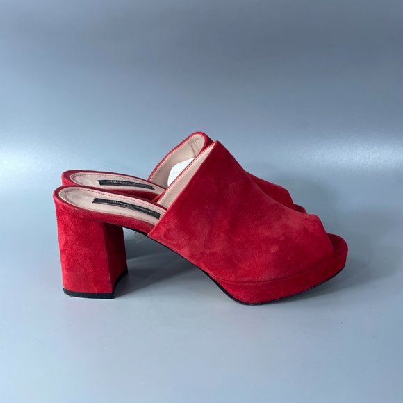 Alberto Zago Milano Red Suede Slide-on Sandals, Size 38 - Picture 2 of 12